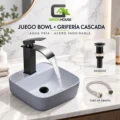 Combo Lavatorio +Griferia Agua Fria 20cm Caida Cascada Monocomando