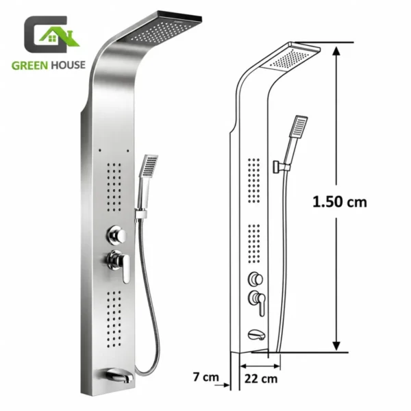 Columna De Ducha Satinado Hidromasaje Acero Inoxidable 1.50m