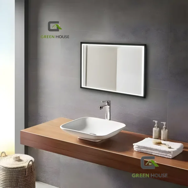 Espejo Marco Negro Led Mod. Milan 3 Tiempos Touch 60x80cm Antiempañado