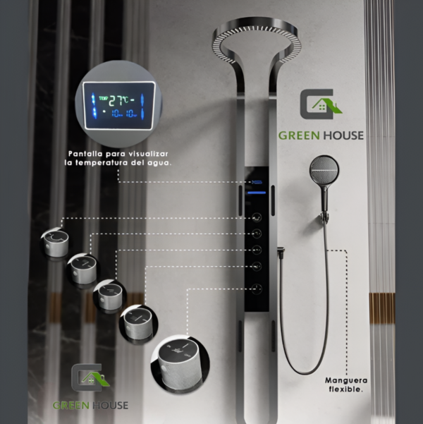 Elegante Columna De Ducha  Color Gris  Hidroelectrica  Acero Inoxidable