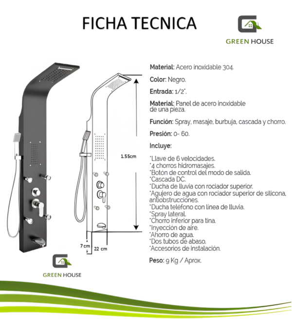 Columna De Ducha Hidromasaje Negro Acero Inoxidable 4 Hidrojeth