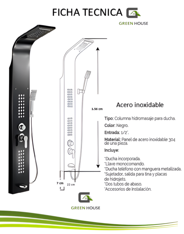 Columna de Ducha Hidromasaje Acero Inoxidable color Negro