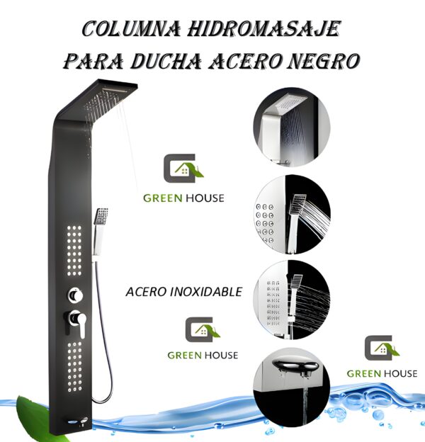 Columna de Ducha Hidromasaje Acero Inoxidable color Negro