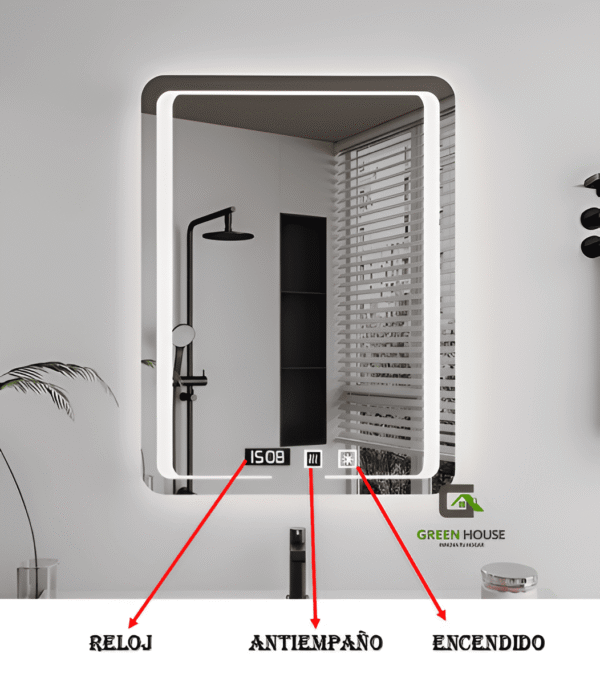 ESPEJO INTELIGENTE CHARLOTTES LED 3 TIEMPOS - RELOJ - ANTIEMPAÑO