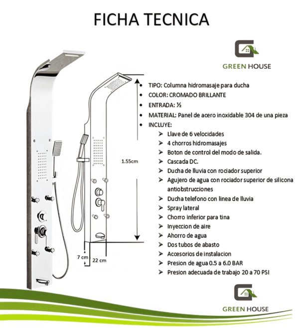Columna De Ducha Hidromasaje Cromado Brillante Acero Inoxidable 4 Hidrojeth