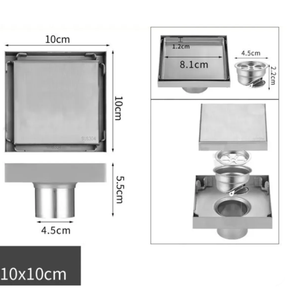 Sumidero Reversible Acero Satinado Sus 304 De 10cm