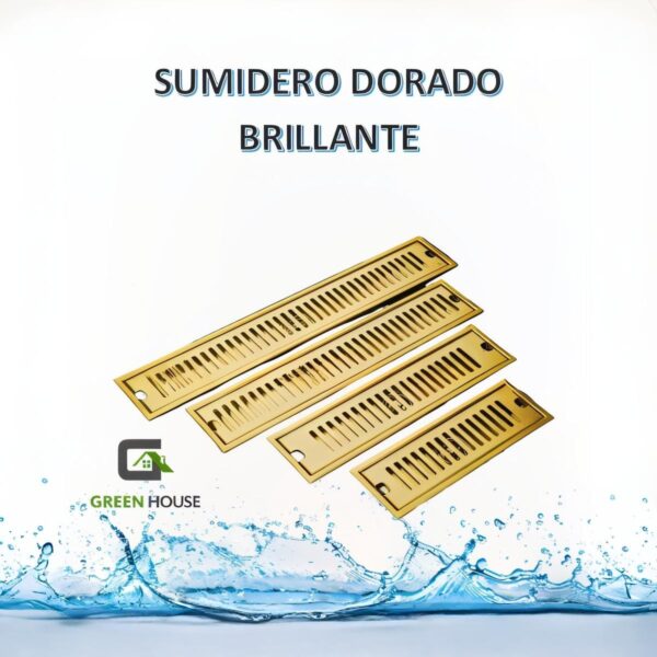sumidero de acero sus 304 rectangular 8 x 40 cm dorado brillante