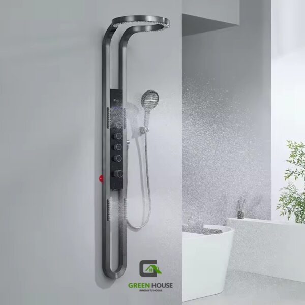 Elegante Columna De Ducha  Color Gris  Hidroelectrica  Acero Inoxidable