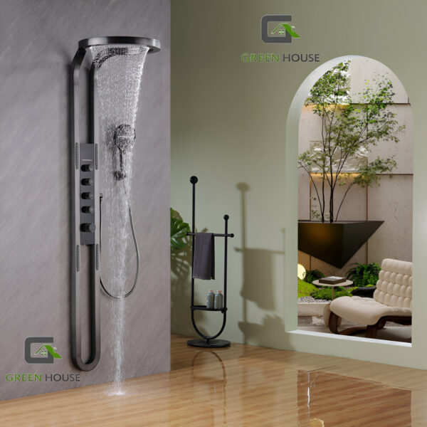Elegante Columna De Ducha  Color Gris  Hidroelectrica  Acero Inoxidable