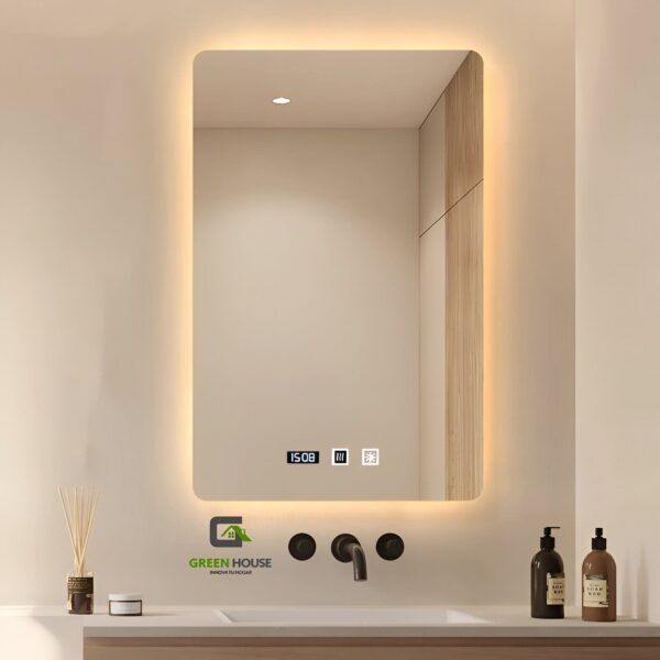 Espejo Inteligente Modelo Laurent - Led Antiempaño + Reloj 60x80cm