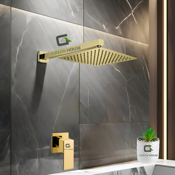 Kit De Ducha 10 Pulgadas Dorado Brillante Con Llave Agua Fria