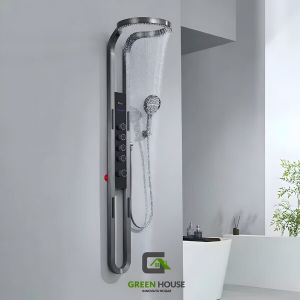 Elegante Columna De Ducha  Color Gris  Hidroelectrica  Acero Inoxidable