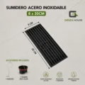 Rejilla - Sumidero Fino Acero Sus 304 Rectangular 8x20cm Negro Mate