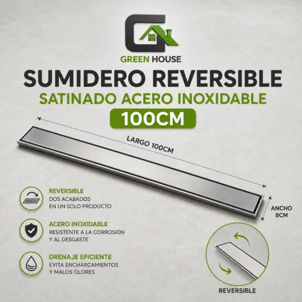 Sumidero Reversible Acero Inoxidable Satinado de 8X100cm