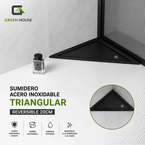 Sumidero Reversible Triangular Acero Sus 304 De 20x20x28 cm Negro