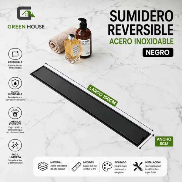 Sumidero Reversible Acero Inoxidable De 8x100cm Negro