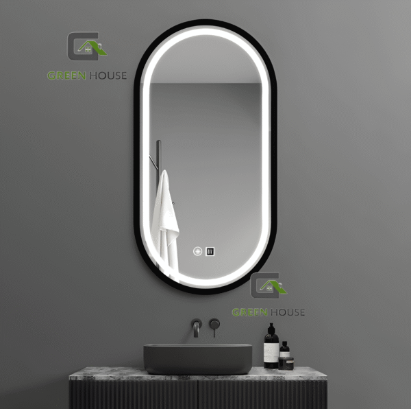 Espejo Ovalado 60x90 cm Chicago Negro Antiempañado 3 Tiempos Touch