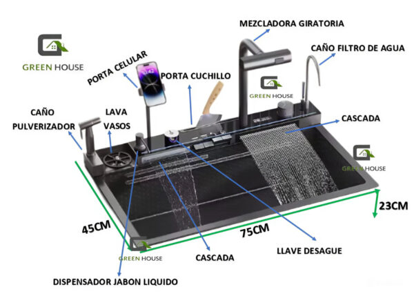 Lavadero Inteligente Multifuncional Con Porta Celular y Luces