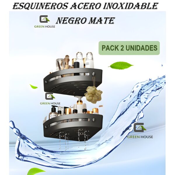 ESQUINERO ORGANIZADOR DUCHA- COCINA negro ACERO PACK 2 unidades