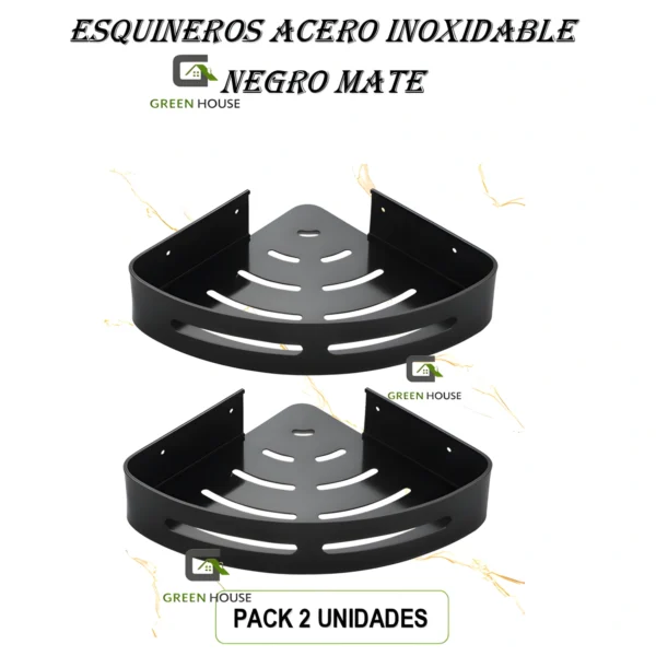 ESQUINERO ORGANIZADOR DUCHA- COCINA negro ACERO PACK 2 unidades