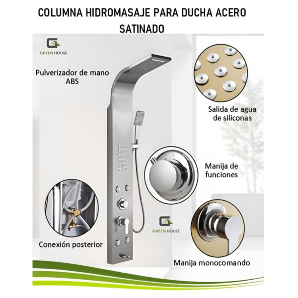 Columna De Ducha Hidromasaje Satinado Acero Inoxidable 4 Hidrojeth