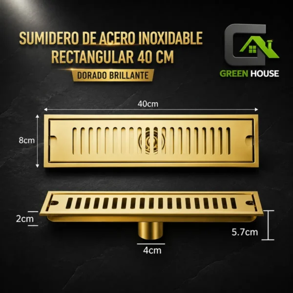 Sumidero de Acero Inoxidable Rectangular 8x40 cm dorado brillante