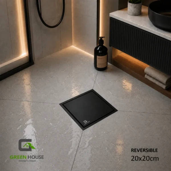Sumidero 20x20cm Negro Acero Inoxidable Con Tapa Reversible