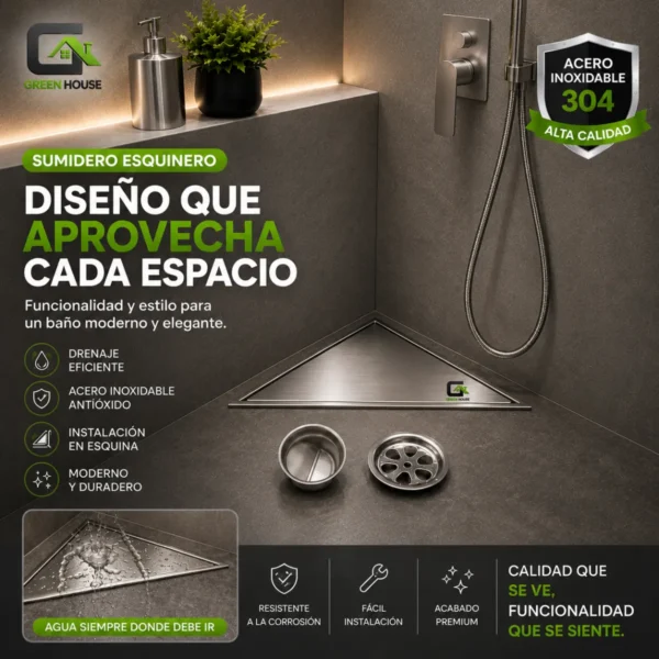 Sumidero Reversible Triangular Acero Sus 304 De 20x20x28cm Satinado