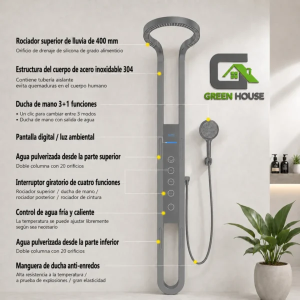 Elegante Columna De Ducha Color Gris Hidroelectrica Acero Inoxidable