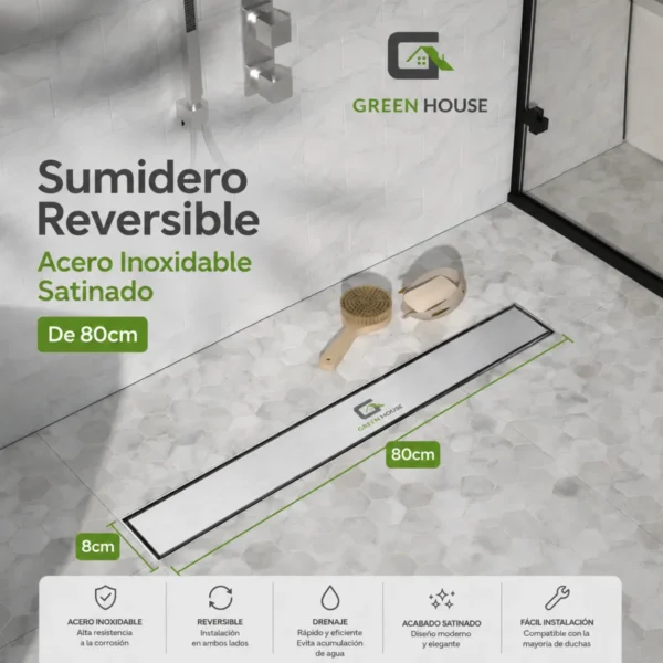 Sumidero Reversible Acero Inoxidable Satinado De 8x80cm