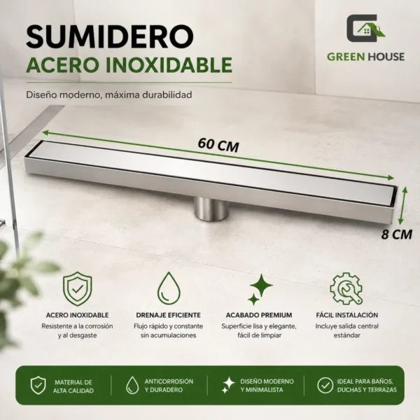 Sumidero Reversible Acero Inoxidable De 8x60cm Satinado