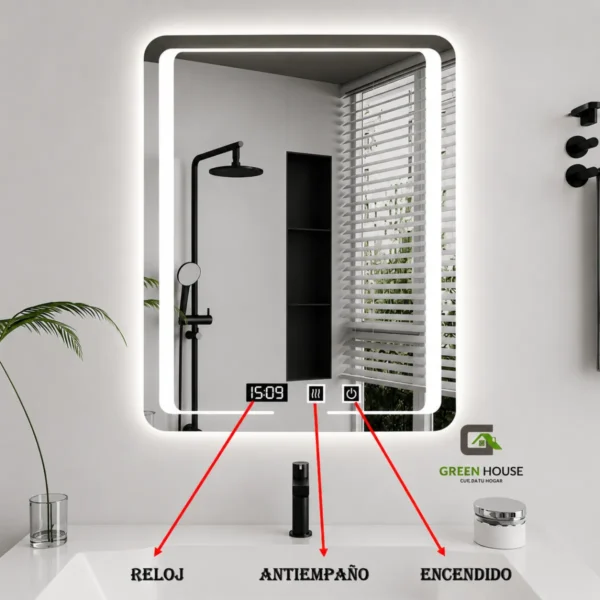 Espejo Inteligente Charlottes Led 3 Tiempos – Reloj – Antiempaño