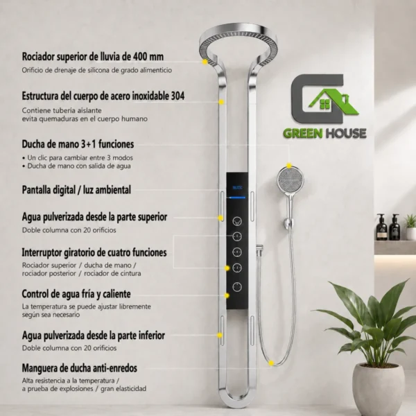 Elegante Columna De Ducha  Hidroelectrica Acero Inoxidable Cromado