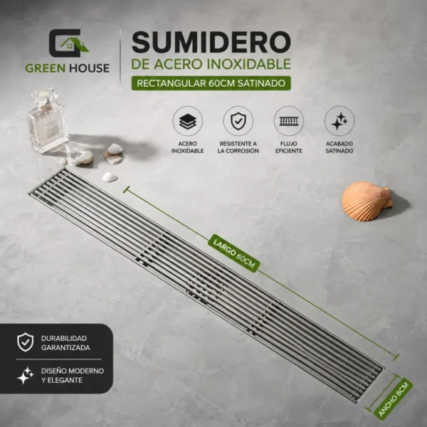Sumidero De Acero Inoxidable Rectangular De 8x60cm Satinado