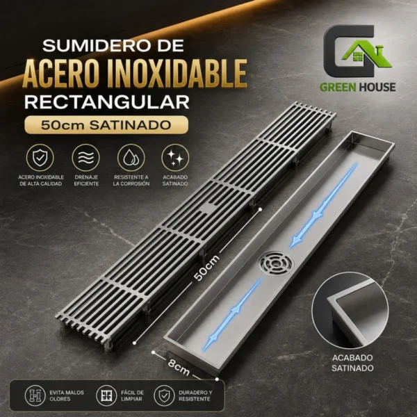 Sumidero De Acero Inoxidable  Rectangular 8x50cm Satinado