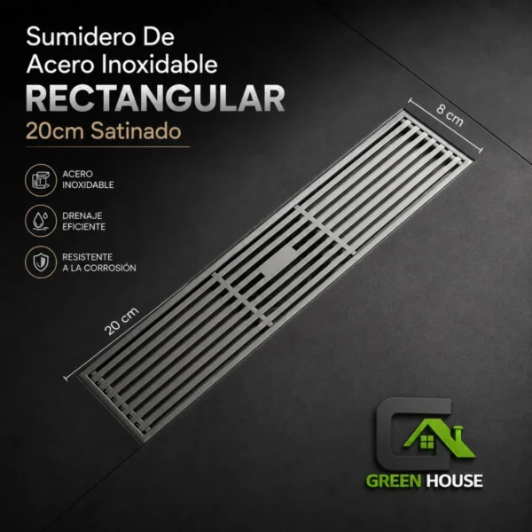 Sumidero De Acero Inoxidable Rectangular 8x20cm Satinado