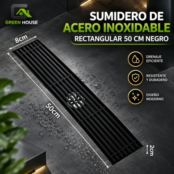 Sumidero Acero Inoxidable Rectangular 8x50cm Negro