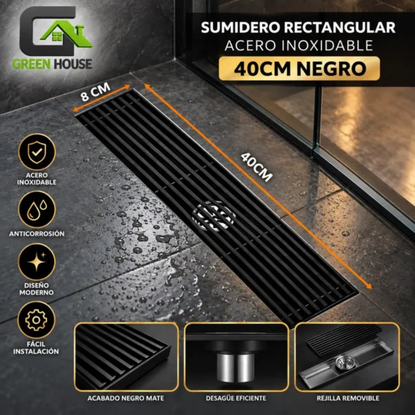 Sumidero Acero Inoxidable Rectangular 8x40cm Negro