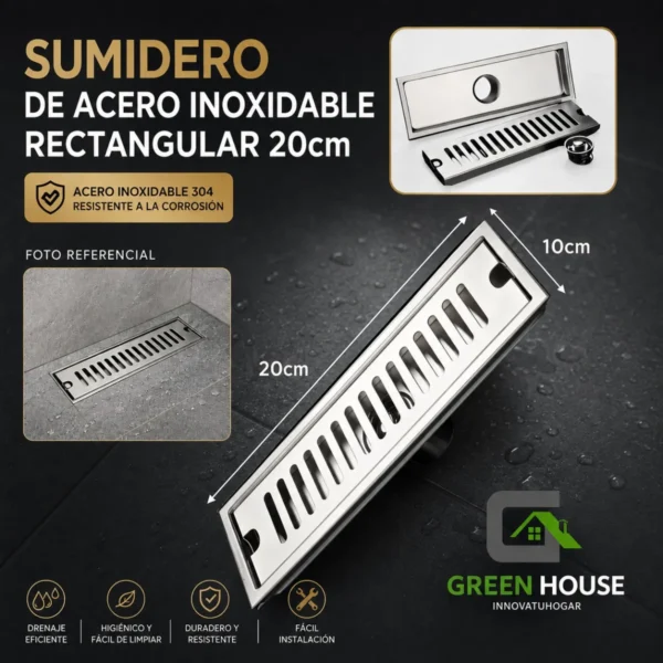 Sumidero De Acero Inoxidable Rectangular 10x20cm
