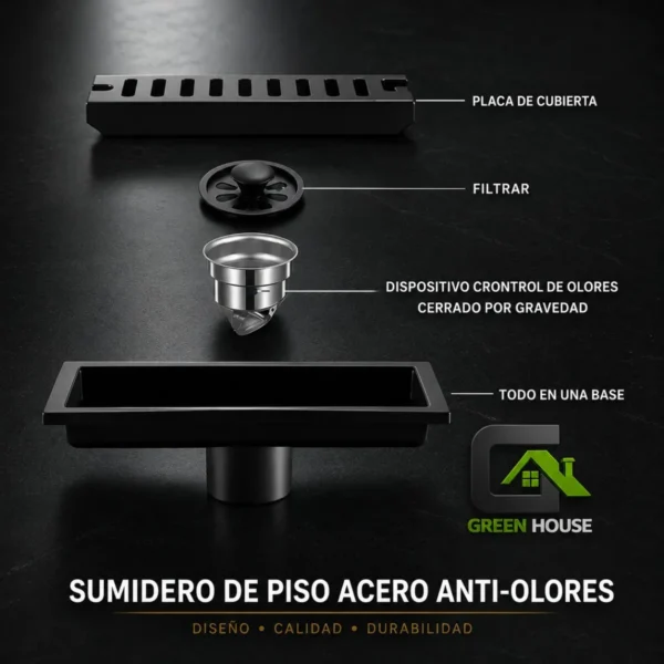 Sumidero De  Acero Inoxidable Rectangular 10x20cm Negro