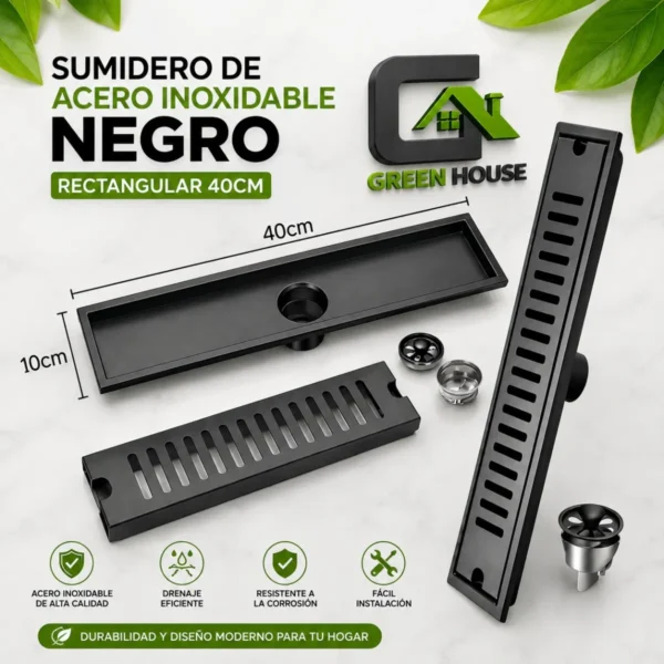 Sumidero de Acero Inoxidable Negro Rectangular 10x40cm