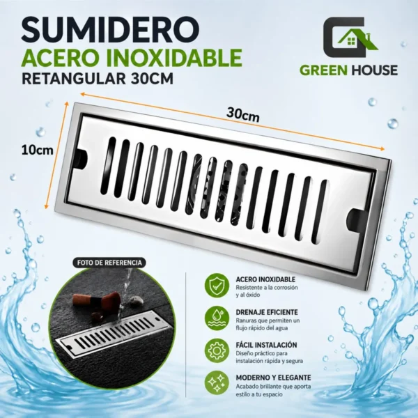 Sumidero Acero Inoxidable  Retangular 10x30cm