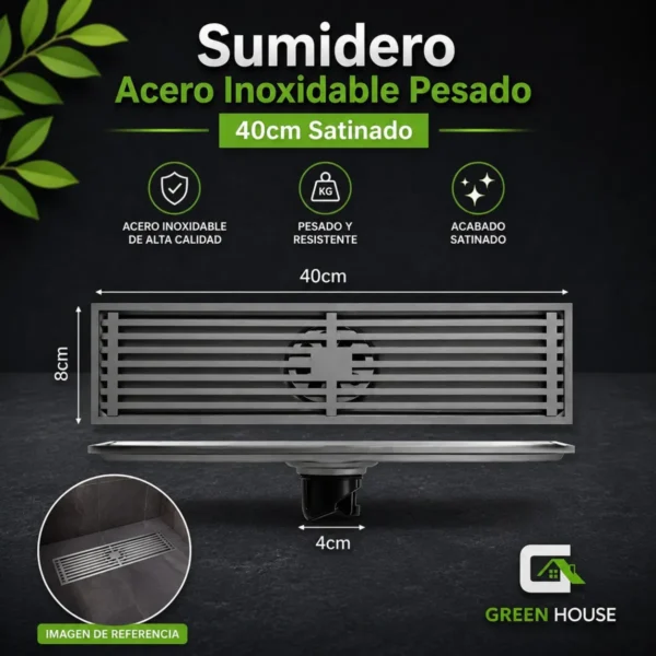 Sumidero Acero Inoxidable  Pesado 8x40cm Satinado
