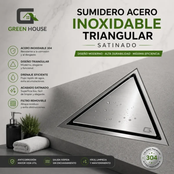 Sumidero Reversible Triangular Acero Sus 304 De 20x20x28cm Satinado