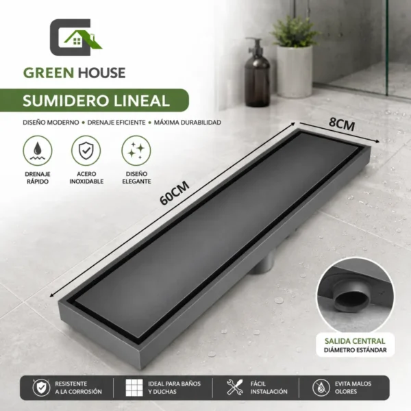 Sumidero Reversible Acero Inoxidable De 8x60cm Negro