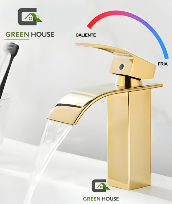 Combo Lavatorio Lusso + Mezcladora Dorado Pico Fino 20cm- Vos43