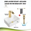 Combo Lavatorio Vessanti + Mezcladora Pico Fino Dorado 20cm