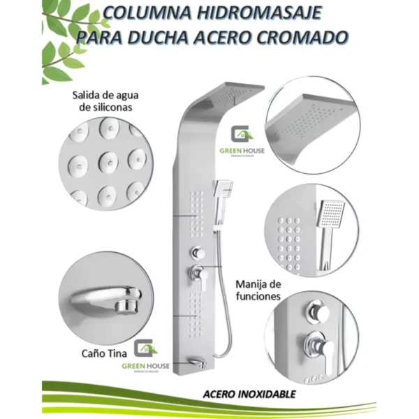 Columna De Ducha Hidromasaje Cromado Brillante  Acero Inoxidable
