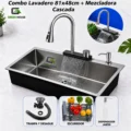 Combo Lavadero De Cocina Modelo Pozón 81x48x22cm Acero + Mezcladora