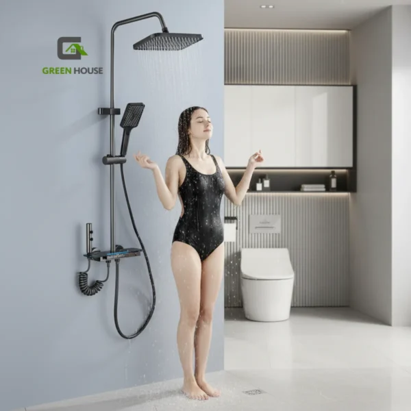 WEB 5 Columna De Ducha Gris 4 Funciones Con Detalle Azul